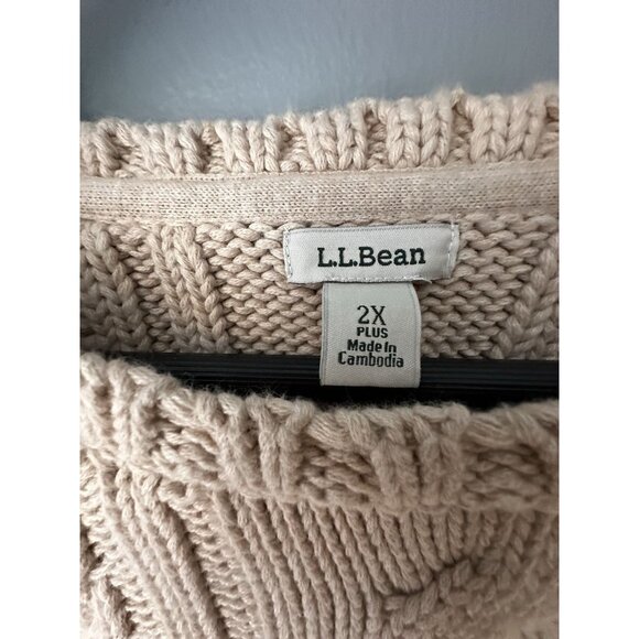 LL Bean Women’s Sweater Fisherman 100% Cotton Chunky Cable Knit Cream Size 2X - Picture 2 of 5